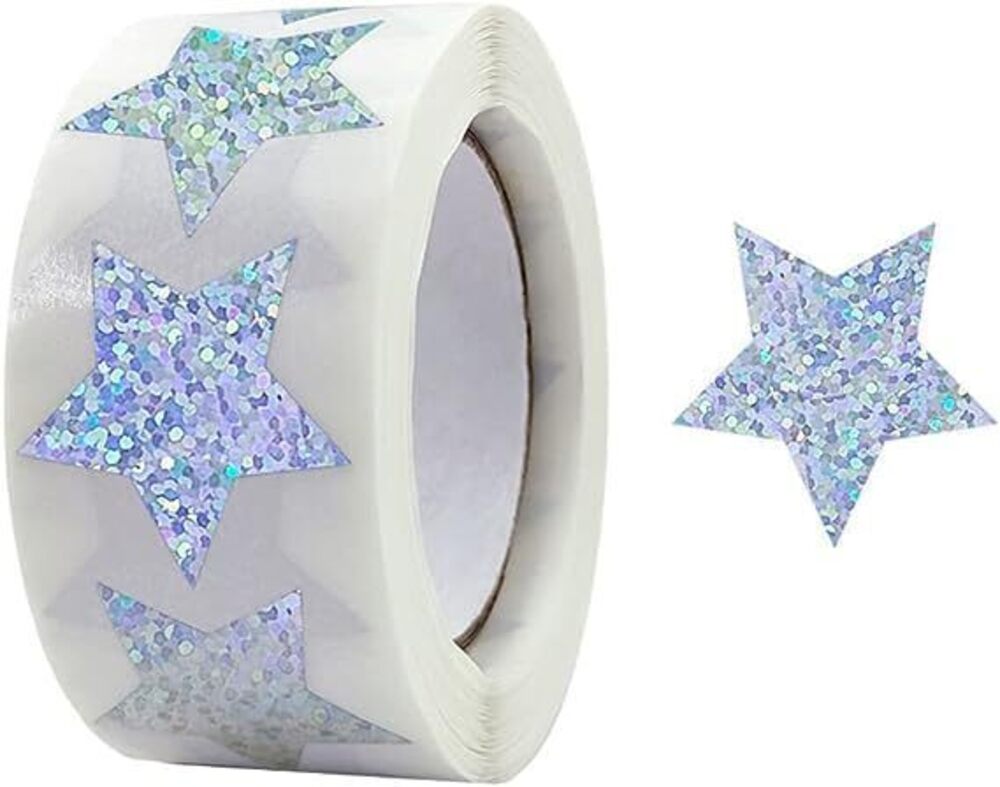 8637 1 Inch Blue Star Glitter Gift Stickers Sticky Adhesive Labels Dot